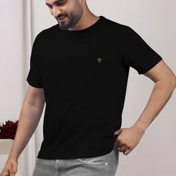 yazole Pack of 2 Men Solid Round Neck Polycotton Black, Pink T-Shirt image 3