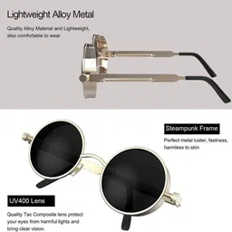 sunglance UV Protection, Mirrored, Toughened Glass Lens Oval, Round Sunglasses (Free Size) image 3