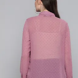 sassafras Women Regular Fit Self Design Curved Collar Casual Shirt image 4