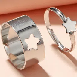 DressBerry Silver Star Couple Ring Matching Wrap Finger Ring For Women And Girls-picture-17