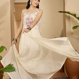 Sangria Women Ethnic Motifs Embroidered Regular Thread Work Pure Cotton Kurta with Trousers & With Dupatta image 4