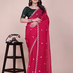 K 5 Fashion Solid Embroidered Pure Chiffon Maheshwari Saree-picture-26
