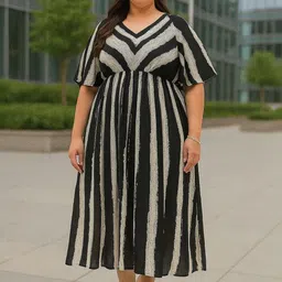 DressBerry Curve Print Flared Sleeve Georgette A-Line Midi Dress-picture-25