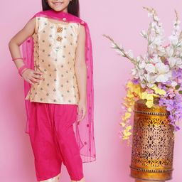 Little Bansi Girls Floral Embroidered Pure Silk Straight Kurta with Salwar & Dupatta-picture-45