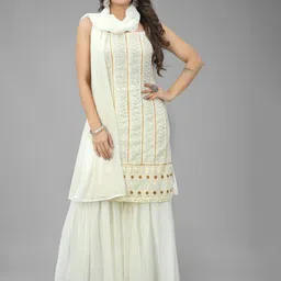 SANCIA Floral Embroidered Sequinned Straight Kurta with Sharara & Dupatta-picture-15