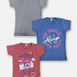 Here&Now X Game Begins Girls Set of 3 Assorted Printed Pure Cotton T-shirts-picture-36