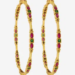 Kushal's Fashion Jewellery Set Of 2 Gold-Plated Stone-Studded Bangles-image-38