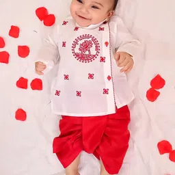 BownBee Boys Ethnic Motifs Embroidered Regular Thread Work Pure Cotton Kurta with Dhoti Pants-picture-35