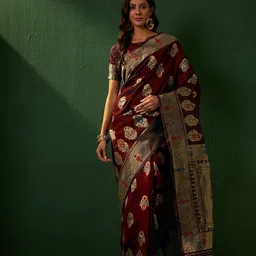 DEVATITHI Ethnic Motifs Woven Design Zari Banarasi Saree-picture-15