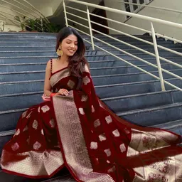 Snofi Creation Woven Design Zari Kanjeevaram Saree image 4