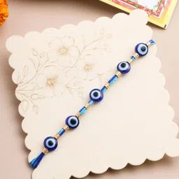 Sangria Evil Eye Beaded Thread Rakhi With Roli Chawal Chandan & Mishri-picture-51