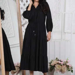 Saffron Threads Women Puff Sleeve Tiered A-Line Midi Dress-picture-22