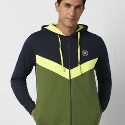Peter England Casuals Colourblocked Hooded Front-Open Sweatshirt-image-0