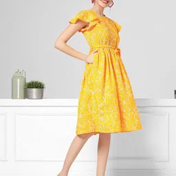 OOMPH! FACTOR Floral Print Flutter Sleeves Fit & Flare Dress image 5