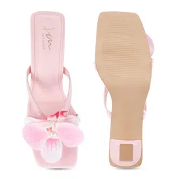 JM Looks Embellished Kitten Heel Sandals with Flower and Pearls Detail image 5