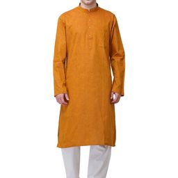 Exotic India Mandarin Collar Linen Straight Kurta With Pyjamas-picture-47