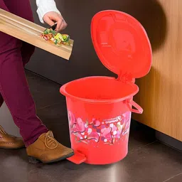 Kuber Industries Red Floral Printed Pedal Dustbin 7 L image 3
