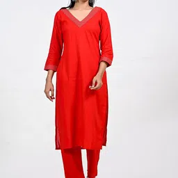 KAMODIAZ Women Yoke Design Straight Kurta with Trousers-picture-24
