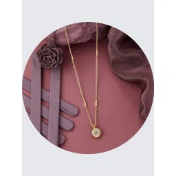 SZN Set Of 2 Gold-Plated Artificial Stones Studded Circular Shaped Pendants With Chains image 3