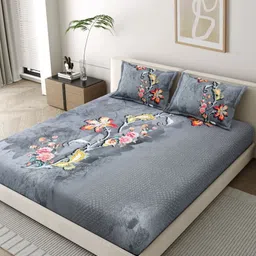 EverHOME Artisan Grey & Pink Floral 210 TC Cotton King Bedsheet Set 2.74 m x 2.74 m-image-77
