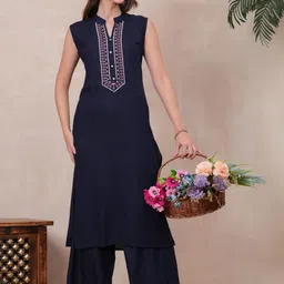 KALINI Women Floral Embroidered Mandarin Collar Kurta with Palazzos-picture-22