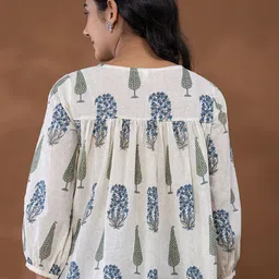 Yufta Print Keyhole Neck Cotton Peplum Top image 4