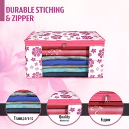 Aura Pink & Blue 4 Pieces Flower Printed Foldable Non-Woven Multi-Utility Organisers image 4