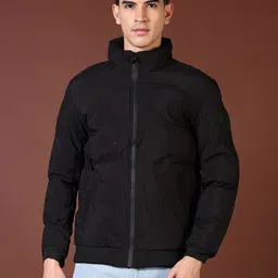 V-Mart Men Mock Collar Solid Cotton Casual Bomber Jacket-picture-39