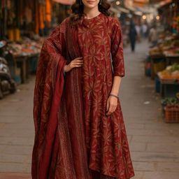 KALINI Women Maroon Cotton Blend Kurta Sets-picture-41