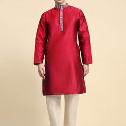 Moda Rapido Geometric Woven Design Mandarin Collar Thread Work Straight Kurta & Churidar-picture-41
