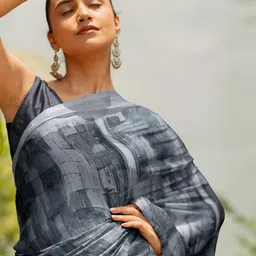 KALINI Grey Poly Chiffon Sarees image 3