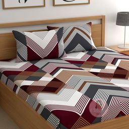 CHHAVI INDIA White & Brown Chevron Printed 210 TC Queen Bedsheet Set 2.5 m x 2.25 m-picture-32