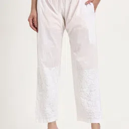 The Chikan Label Cotton Chikankari Embroidered Regular Trousers-image-0