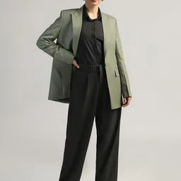 TAHVO Single Breasted Notched Collar Longline Blazer image 5