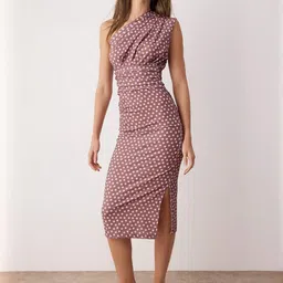 Trendyol Women Polka Dot Printed One Shoulder Sheath Midi Dress-picture-9