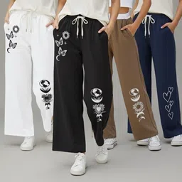 squirtle Pack of 4 Women Loose Fit Multicolor Lycra Blend Trousers image 1