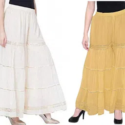 kanna fabric Pack of 2 Women Regular Fit White, Yellow Viscose Rayon Trousers-picture-15
