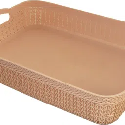 kuber industries Plastic Q-3 Multiuses Design Unbreakable Plastic Storage Basket Pack of 4(Coffee & Grey) Storage Basket image 2