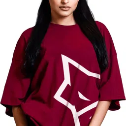 leotude Women Printed Round Neck Cotton Blend Maroon T-Shirt-picture-36