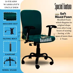 zidle Rainbow velvet Mid back work from home chair with Metal base & 2 Years warranty Leatherette Office Adjustable Arm Chair image 5