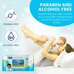 glider Baby Wipes - with Moisture Lock Flip-Top , Contains Aloe Vera & Vitmain E , pH balanced with No Parabens & Chlorine - Pack of 6 image 2