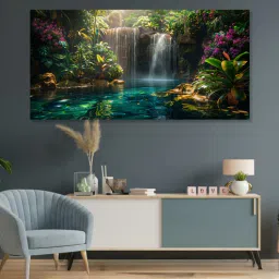 nestroots Canvas Framed Woodland Waterfall Serenity Wall Painting(24X48 Inch)-picture-20