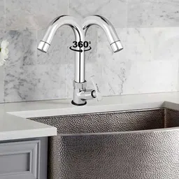 alturas by clinton Brass Ocean Swan Neck Taps for Sink/wash basin 360 Degree Moving, Chrome Finish Pillar Tap Faucet image 5