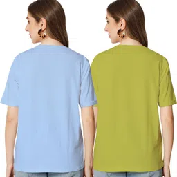 shaun Pack of 2 Women Self Design Round Neck Polycotton Multicolor T-Shirt-picture-20