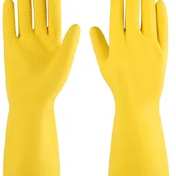 hy-savio 1Pair Yellow Rubber Safety Gloves | Durable Non-Slip Gloves for Cleaning & Work Rubber Safety Gloves image 1