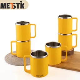 metstik Pack of 6 Stainless Steel, Plastic Tea Cups Set, Tea Cup, Tea Cups, Coffee Cup, Cup Set (200 ml) image 3