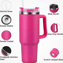 shivanicorp Stanley Style Insulated Steel with Handle – 24H Cold, 12H Hot (pink color) Stainless Steel Coffee Mug image 5