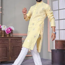 lazzly Men Embroidered Cotton Blend Straight Kurta image 4
