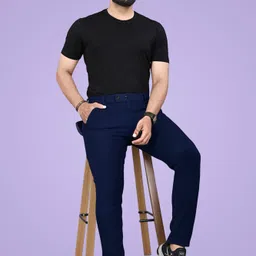 gibbonte Pack of 2 Men Regular Fit Grey, Blue Cotton Blend Trousers image 5