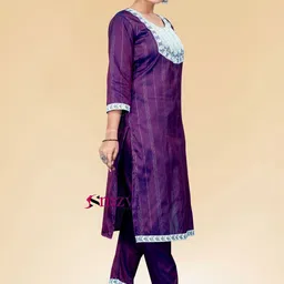 snizvi Women Regular Thread Work Kurta with Trousers-picture-12